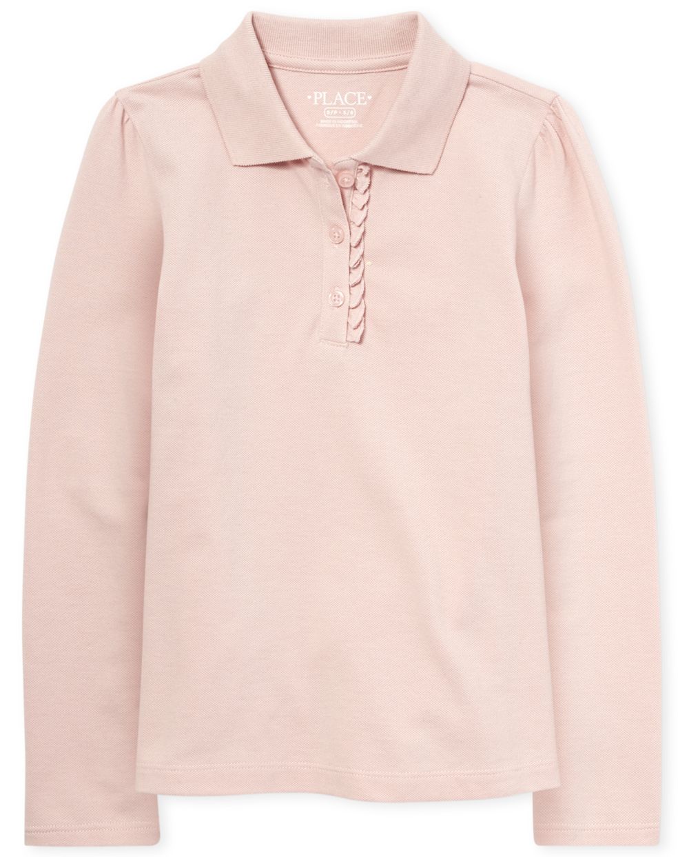 Girls Uniform Long Sleeve Ruffle Pique Polo