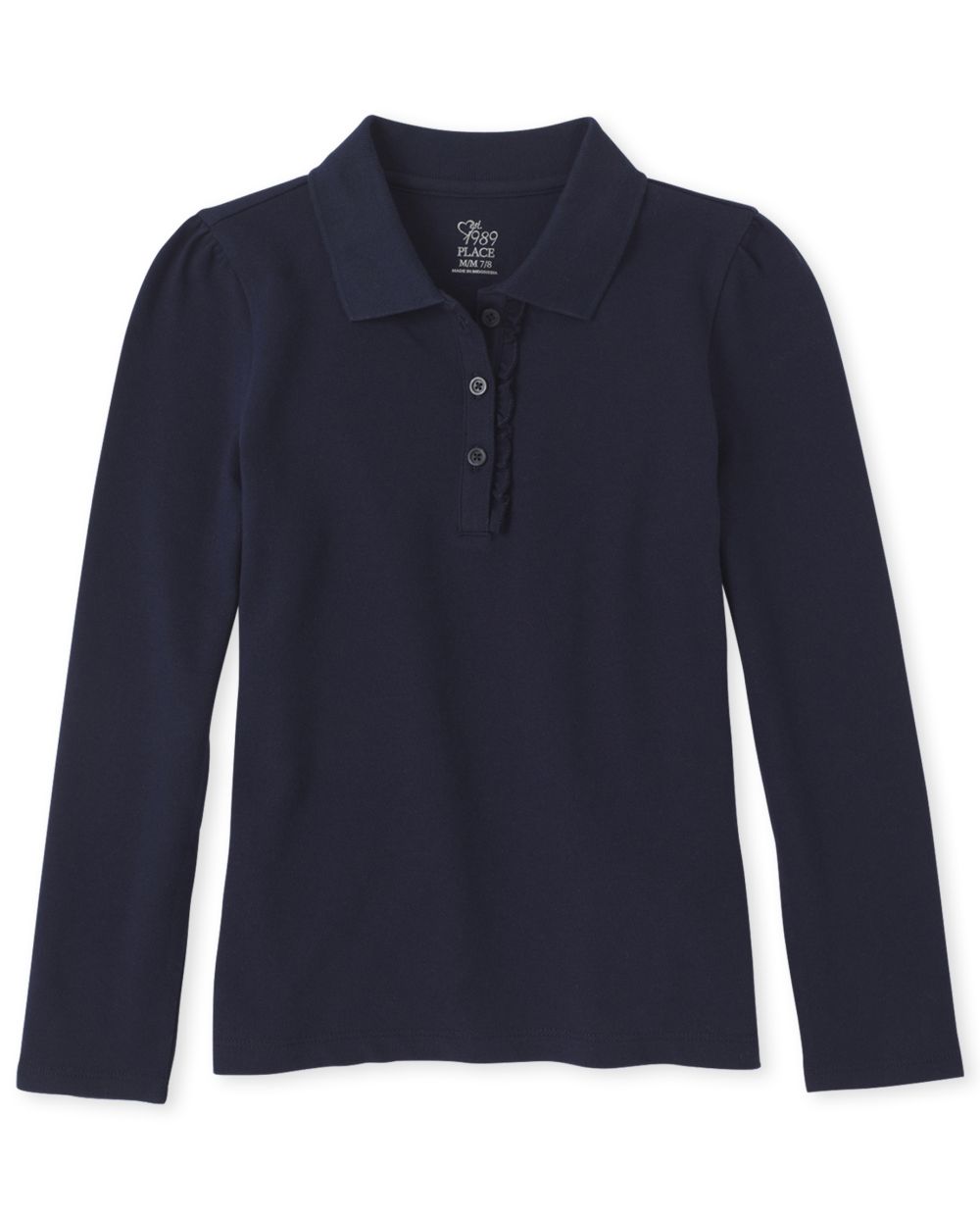 Girls Uniform Long Sleeve Ruffle Pique Polo
