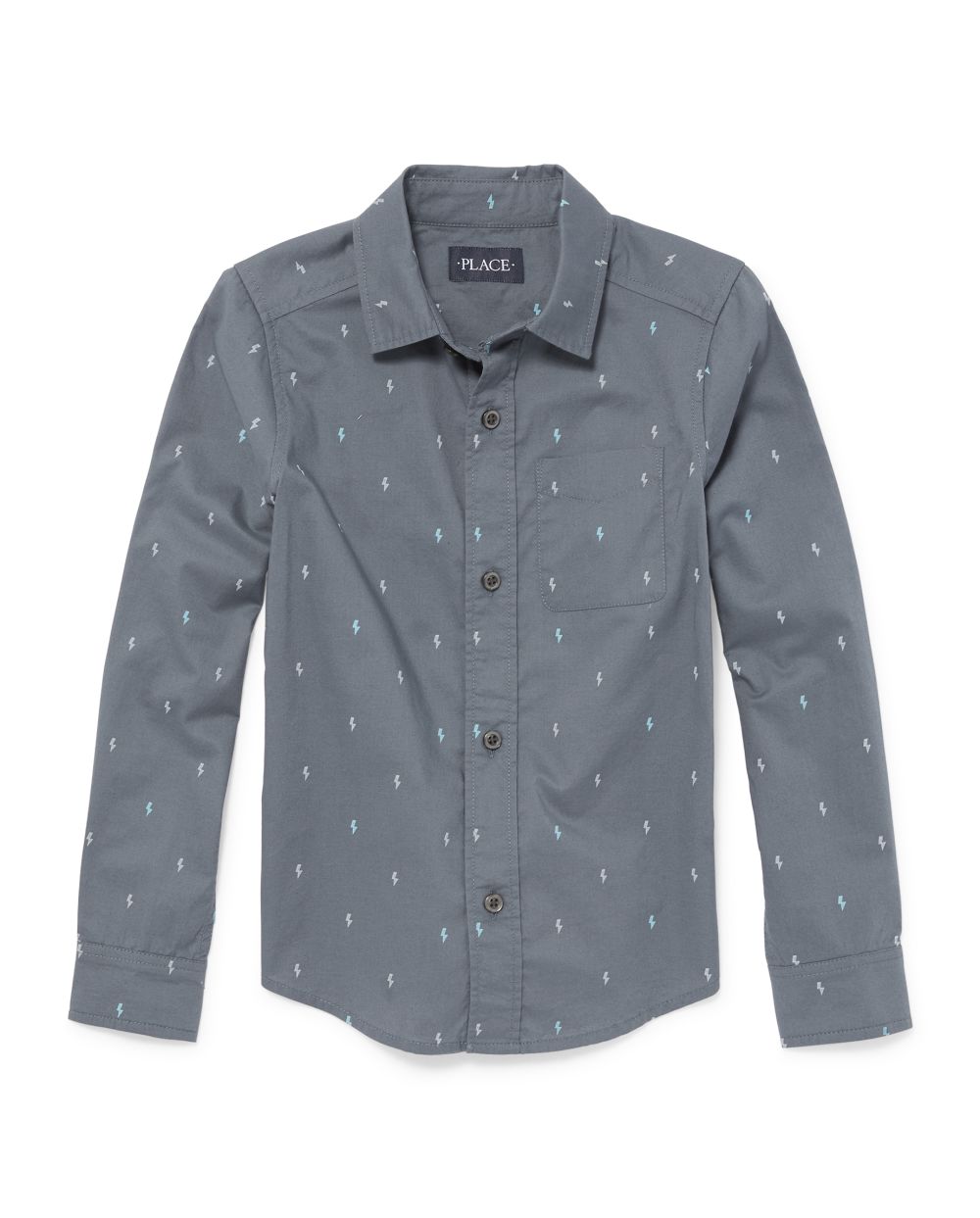 Boys Long Sleeve Bolt Print Poplin Button Down Shirt