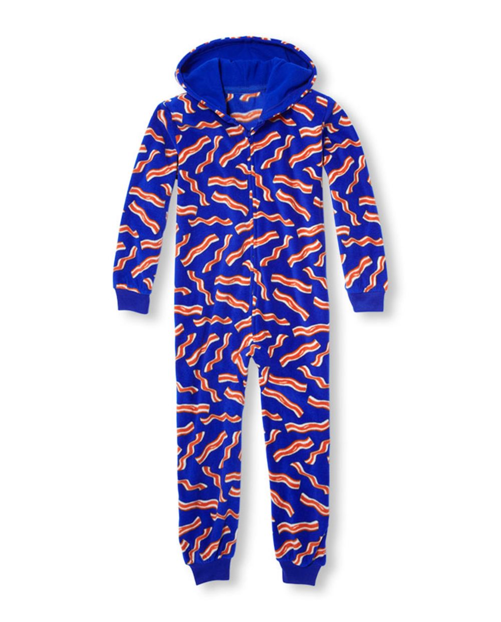 Boys Long Sleeve Hooded Bacon Fleece One Piece Pajamas