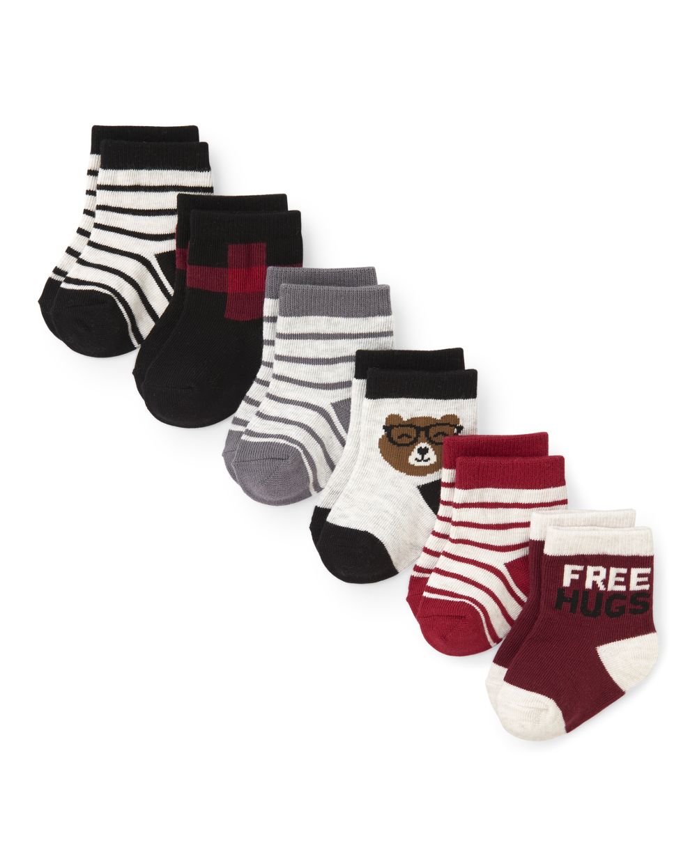 Baby Boys 'Free Hugs' Bear Ankle Socks 6-Pack