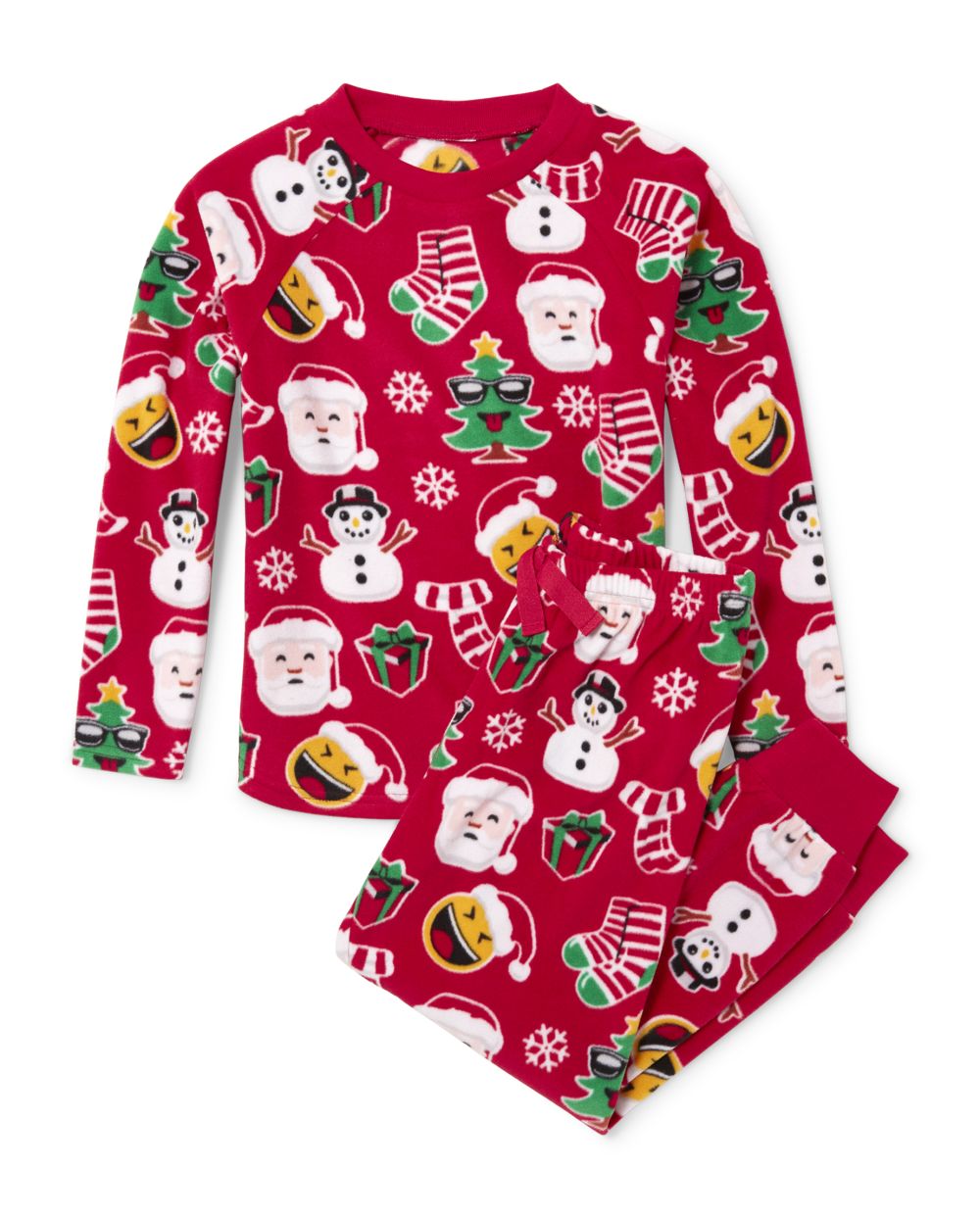 Unisex Kids Matching Family Long Sleeve Christmas Emoji Fleece Pajamas