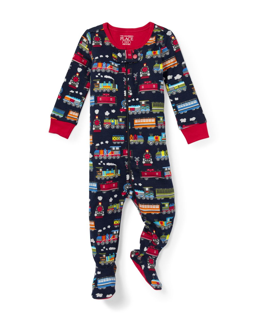 Baby And Toddler Boys Long Sleeve Train Print Snug Fit Cotton Footed