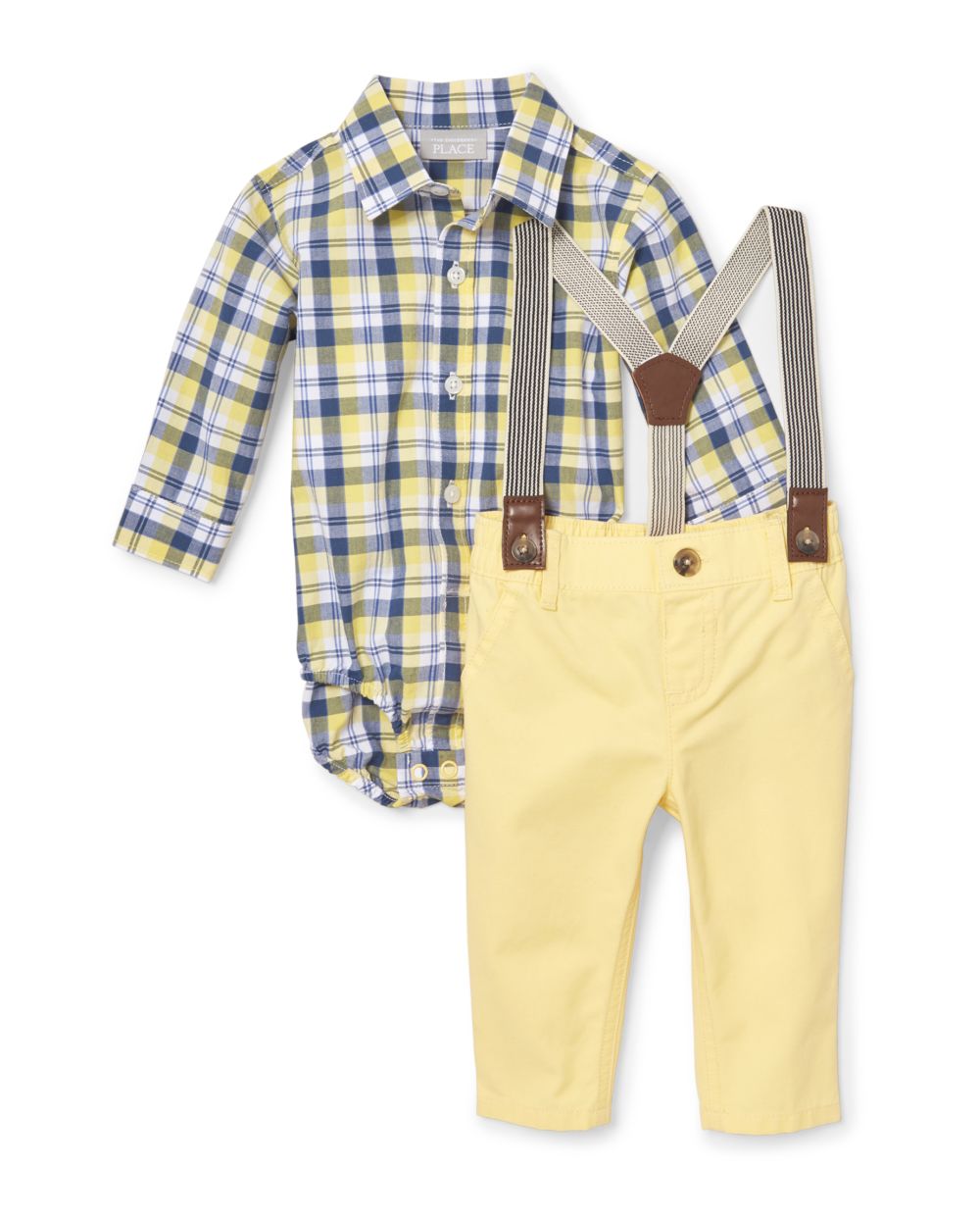 Baby Boys Long Sleeve Plaid Poplin Button Down Bodysuit Woven Chino