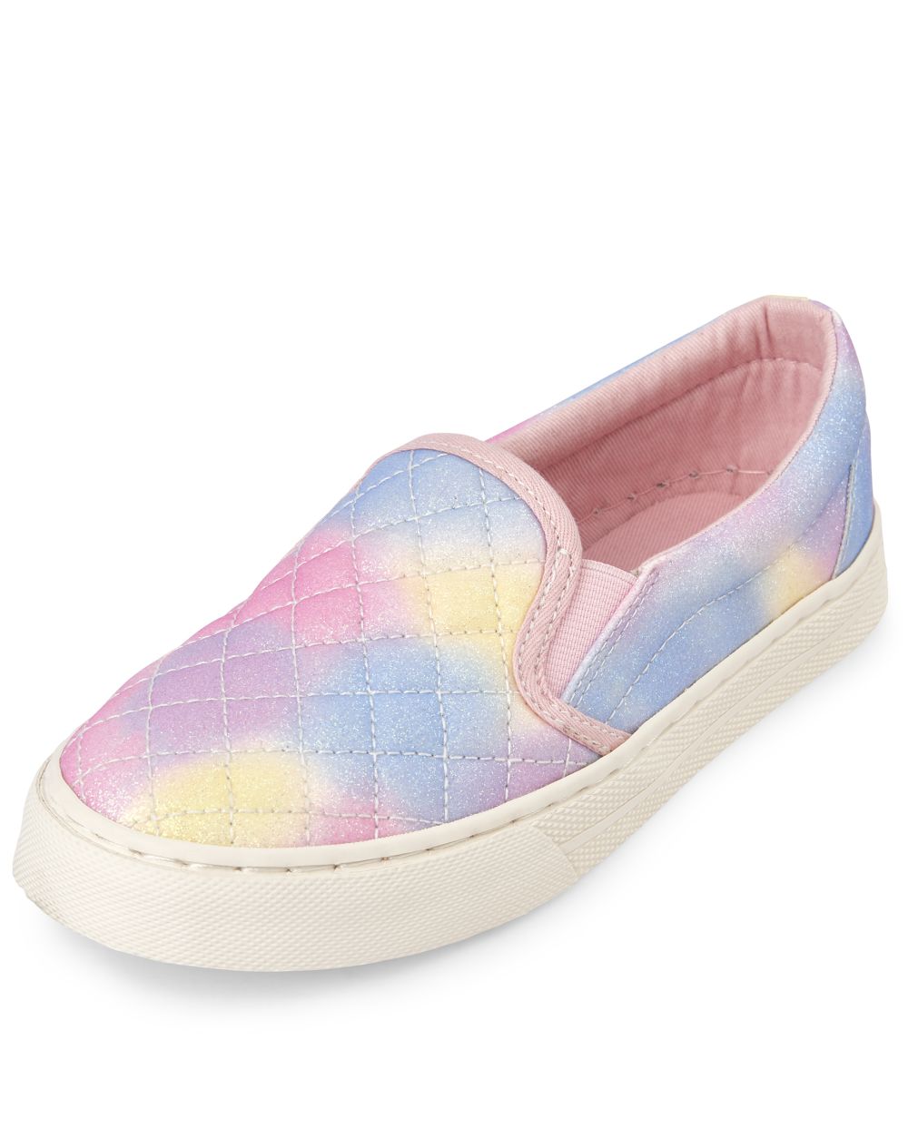 Girls Glitter Quilted Tie Dye Faux Leather Slip On Sneakers