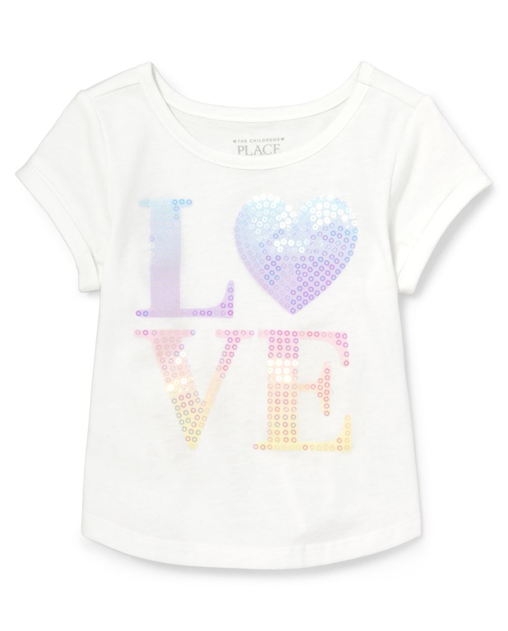 Baby And Toddler Girls Short Rolled Sleeve Embellished Graphic Top