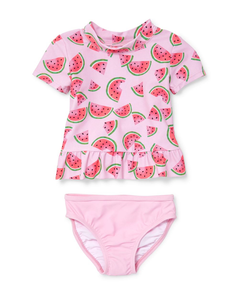 Baby And Toddler Girls Short Sleeve Watermelon Print Rashguard Swimsuit