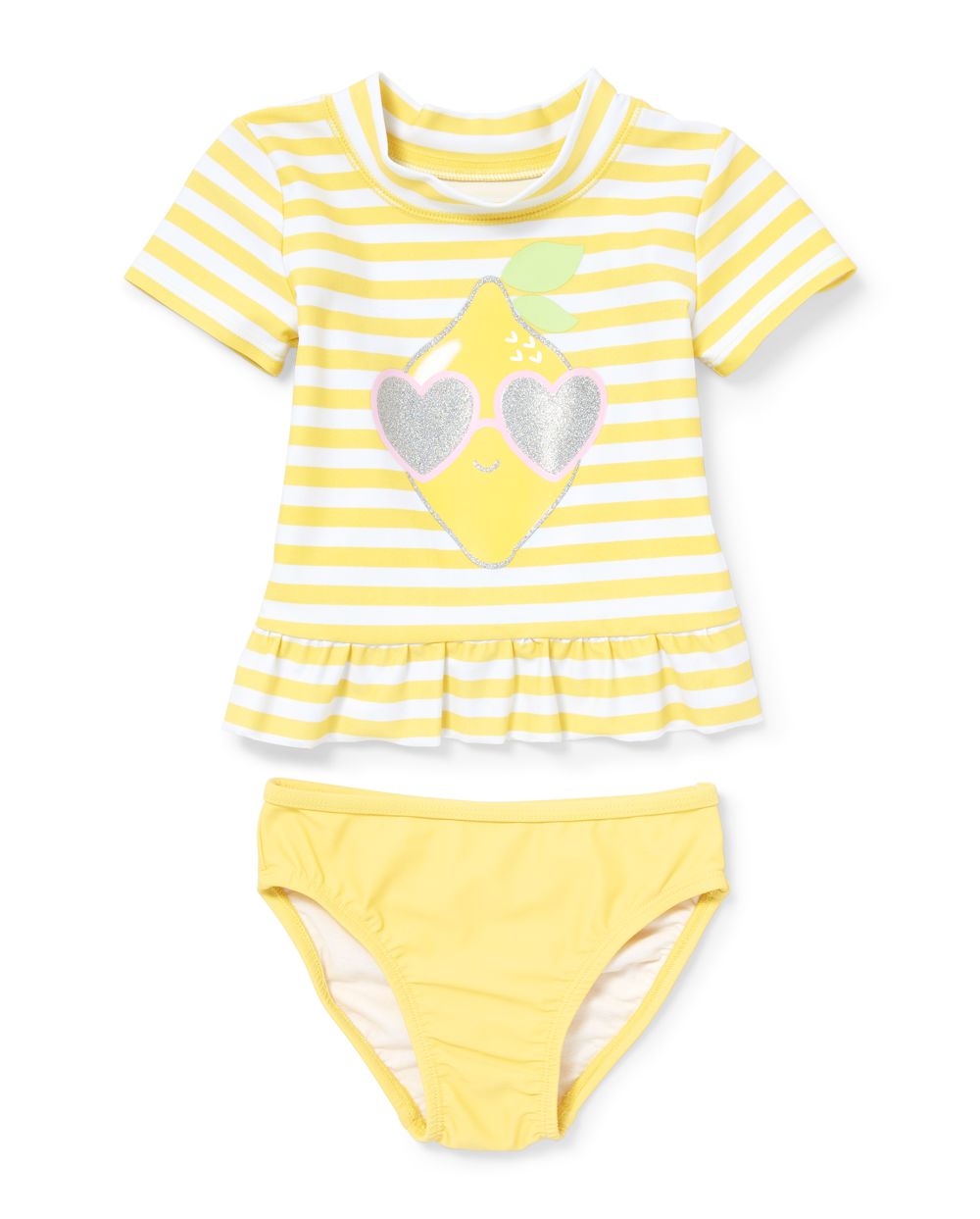 Baby And Toddler Girls Short Sleeve Graphic Rashguard Swimsuit