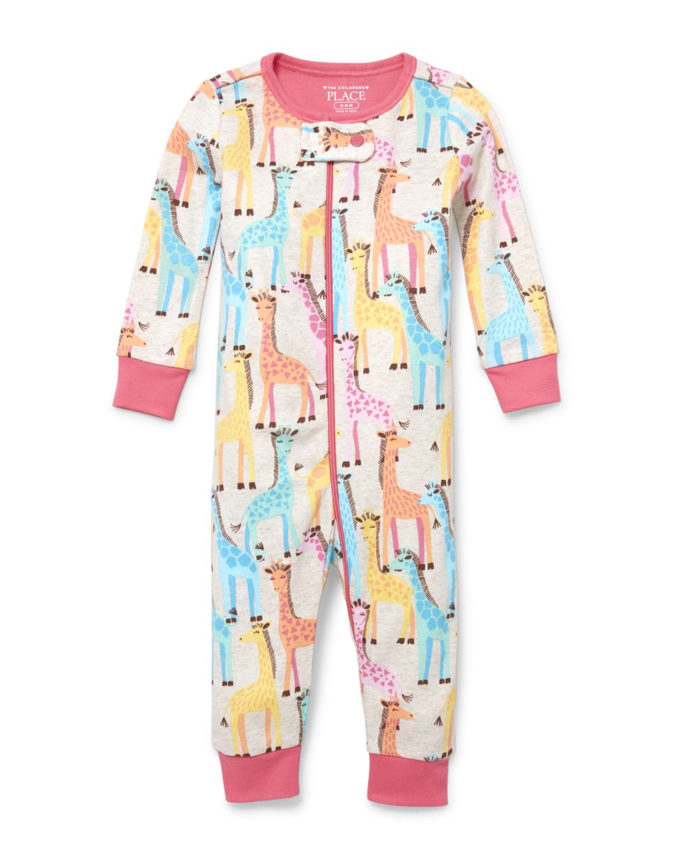 Baby And Toddler Girls Long Sleeve Giraffe Print Snug Fit Cotton One