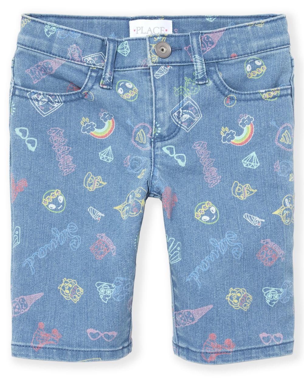 Girls Doodle Print Denim Skimmer Shorts