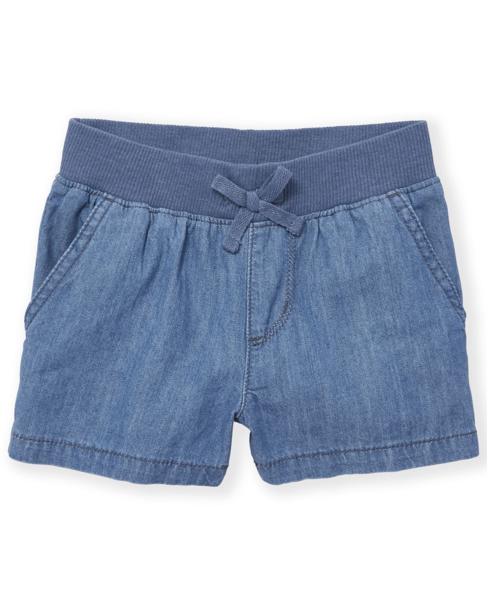Girls Knit Waistband Denim Pull On Shorts