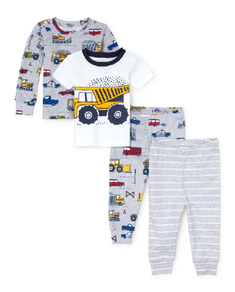Baby And Toddler Boys Construction Truck Snug Fit Cotton 4Piece Pajamas