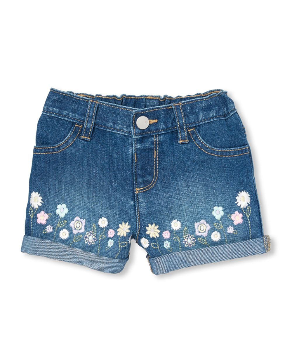 Baby And Toddler Girls Floral Embroidered Roll Cuff Denim Shorts