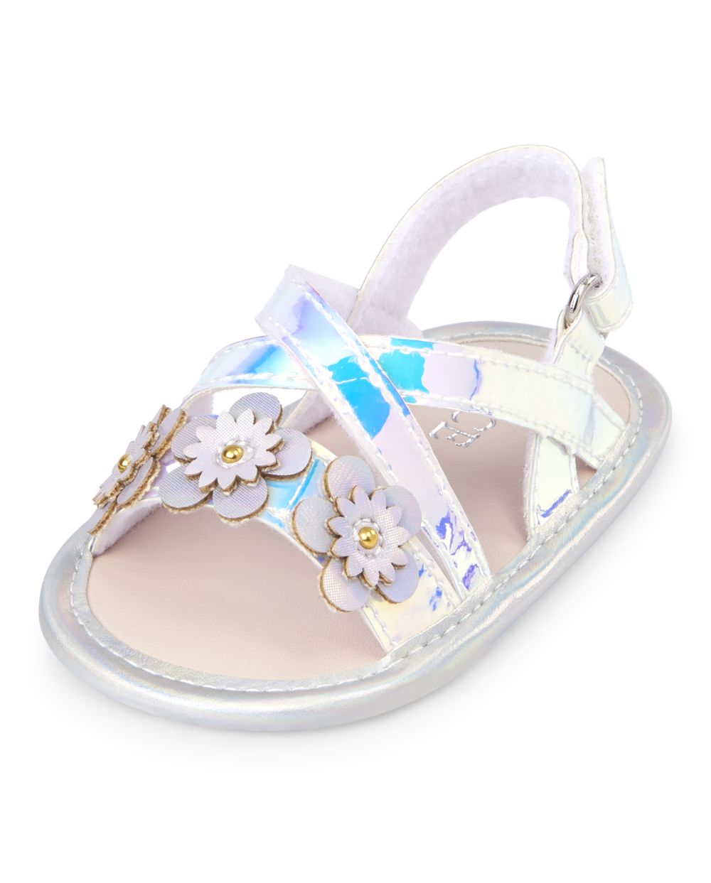 Baby Girls Holographic Flower Faux Leather Sandals