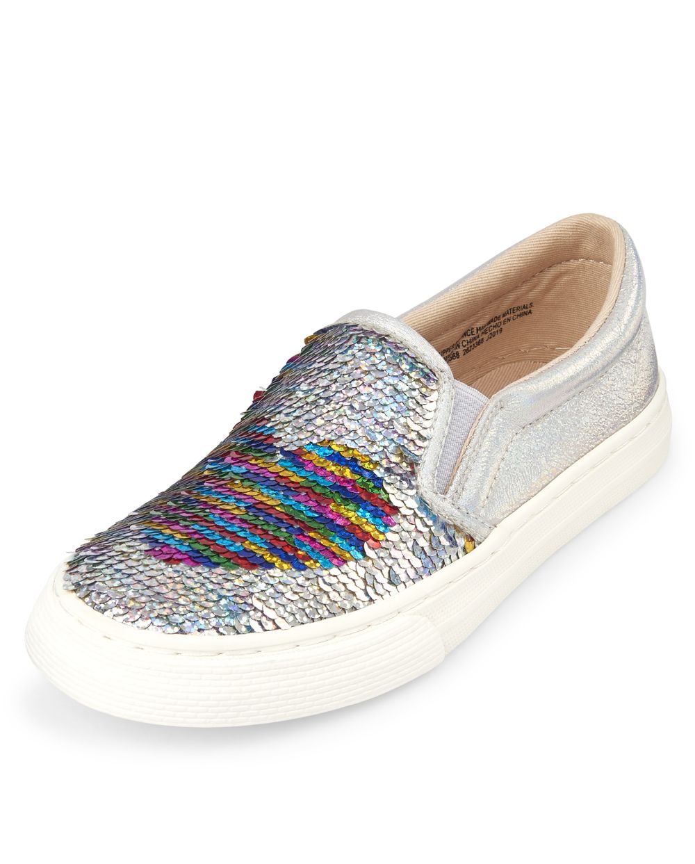 Girls Metallic Flip Sequin Heart Faux Leather Slip On Sneakers