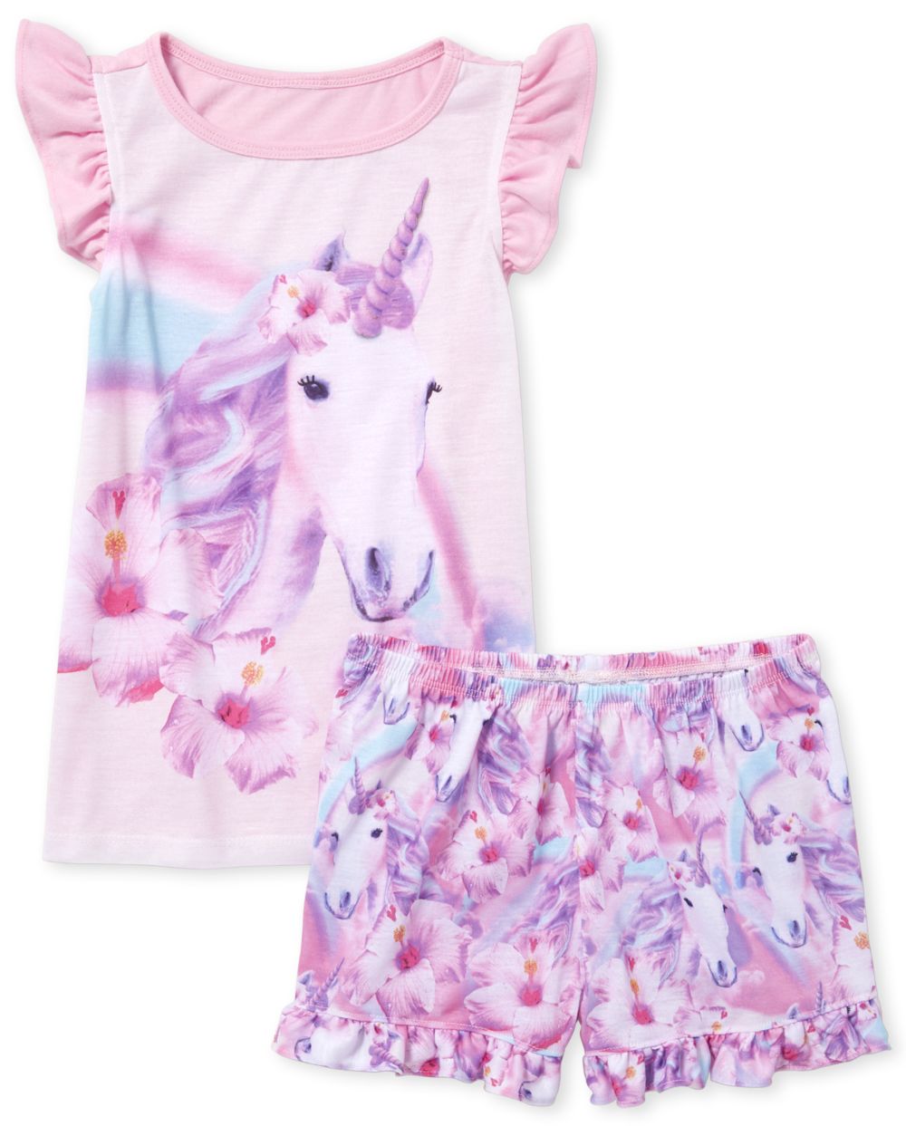 Whimsical Flying Girl with Umbrella Kid Pajamas Set Matching