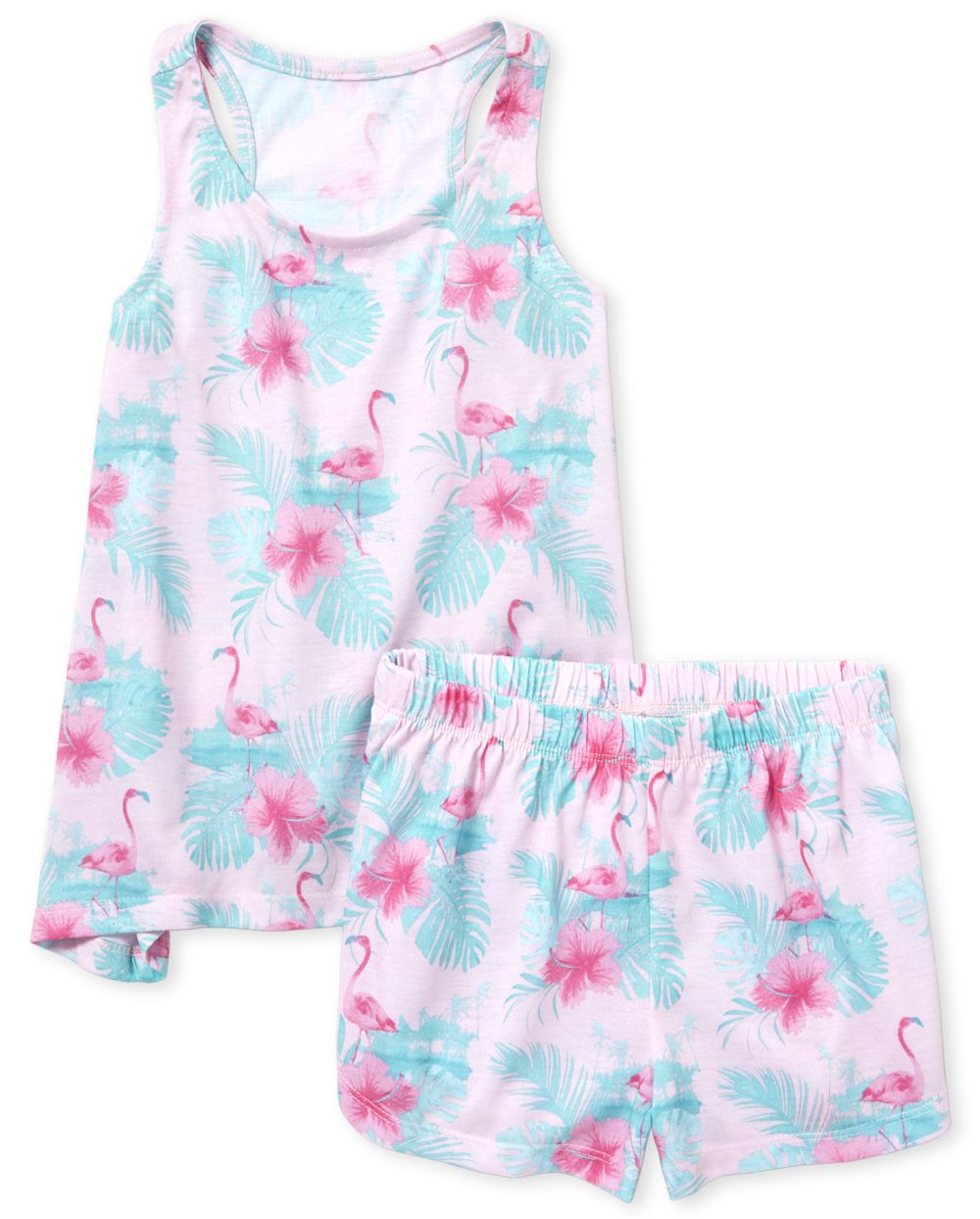 Girls Sleevless Tropical Flamingo Pajamas
