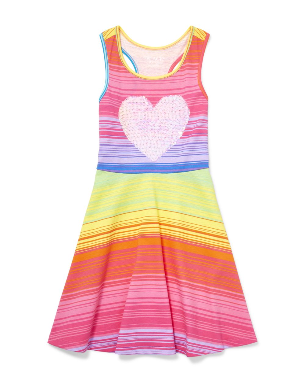 Girls Sleeveless Flip Sequin Graphic Print Knit Racerback Skater Dress