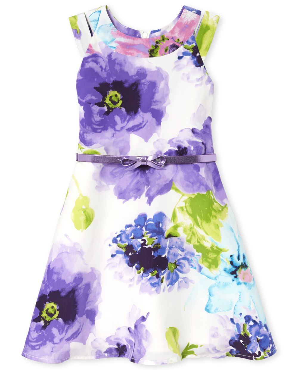 Girls Allover Floral Print Belted Dress main image 0