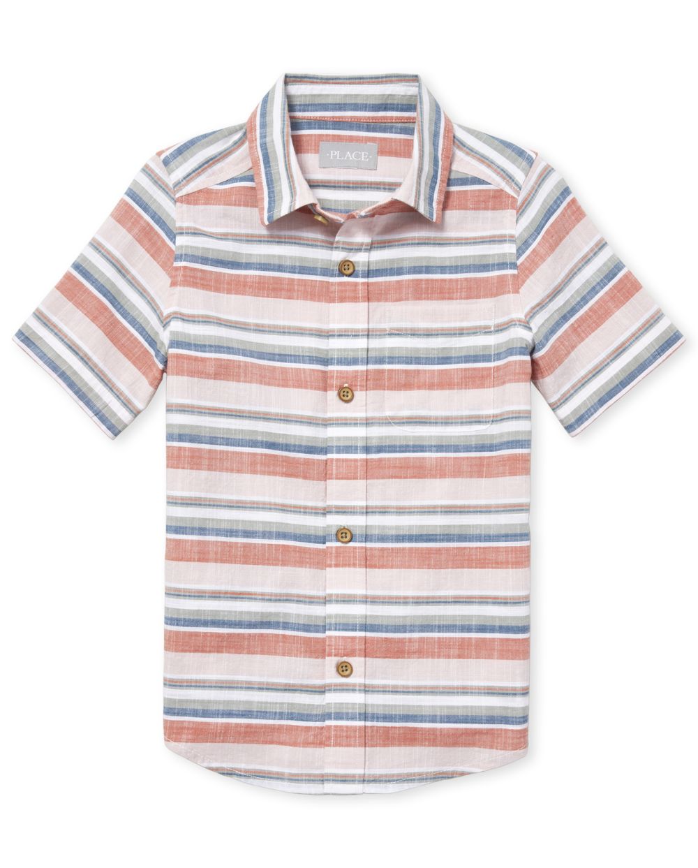 Boys Short Sleeve Striped Chambray Button Down Shirt