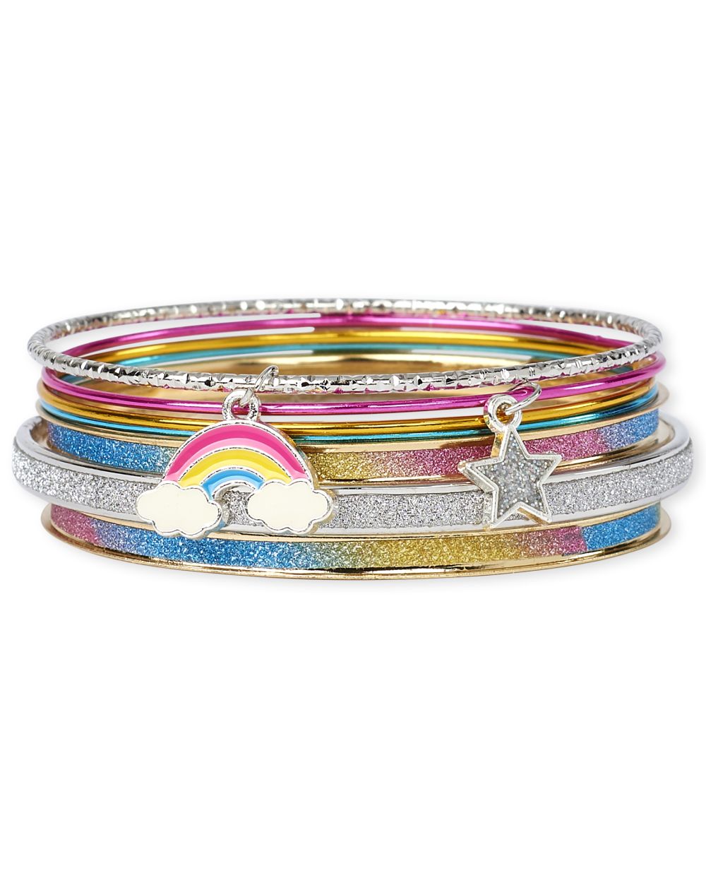 Girls Glitter Rainbow Bangle Bracelet 7Pack