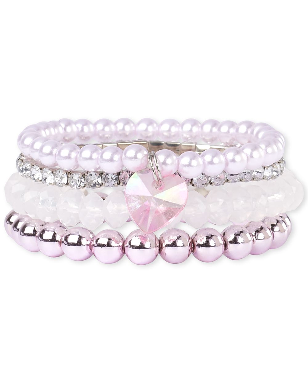 Girls Heart Charm Beaded Bracelet 4Pack
