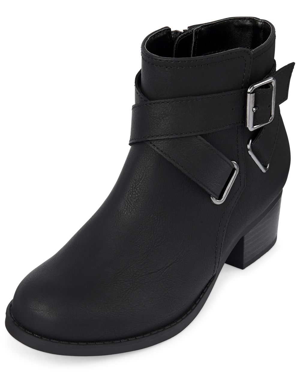 Girls Ankle Strap Faux Leather Booties