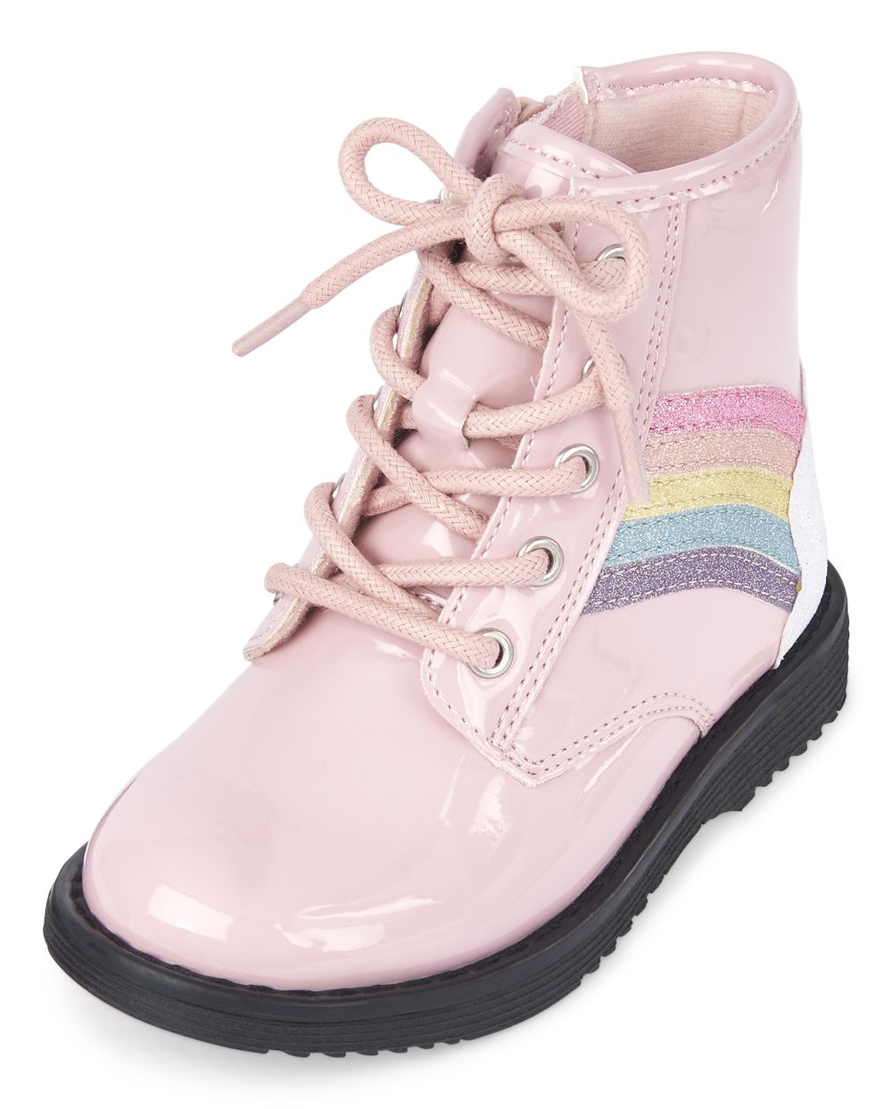 Toddler Girls Glitter Rainbow Faux Patent Leather Lace Up Boots