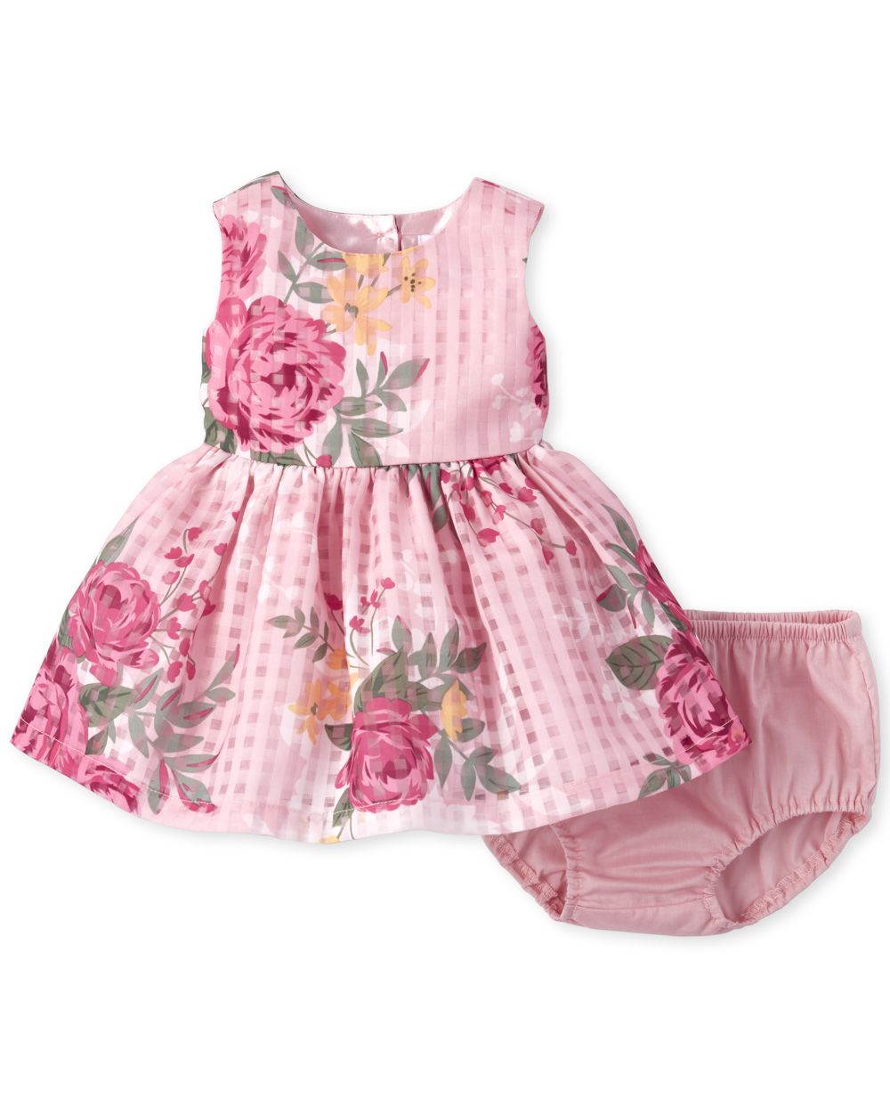 Baby Girls Sleeveless Floral Print Woven Dress And Bloomers Set