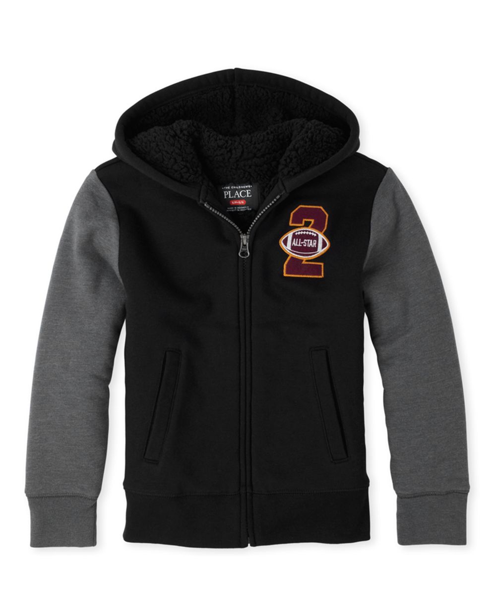 Boys Varsity Sherpa Lined Fleece Zip Up Hoodie