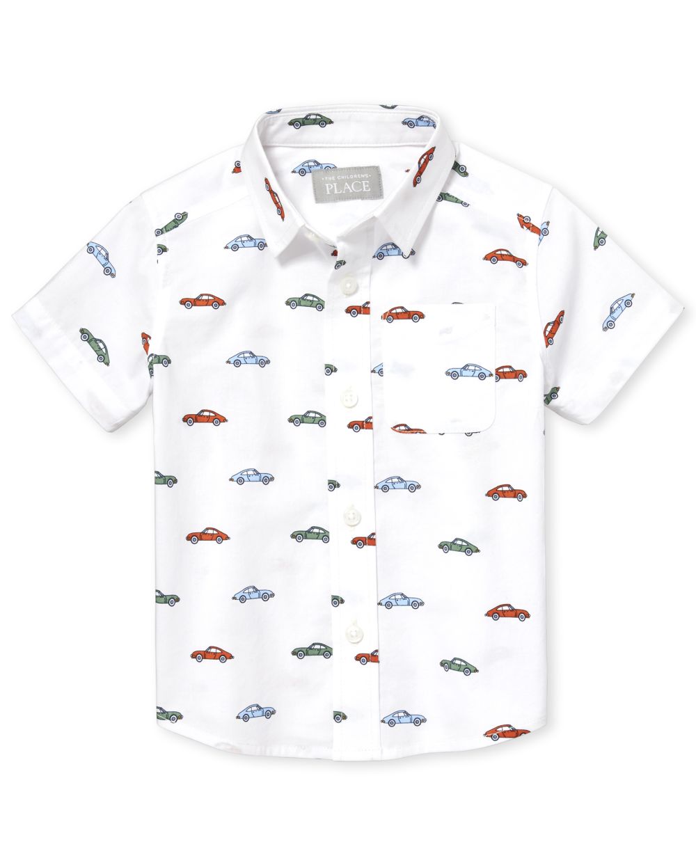 Baby And Toddler Boys Short Sleeve Car Print Poplin Button Down Shirt