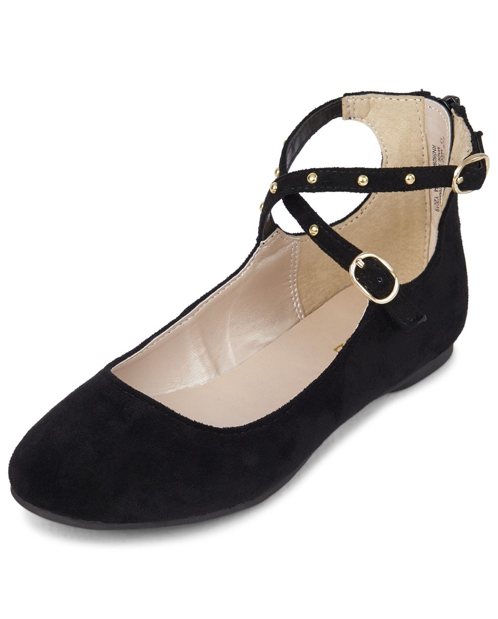 Girls Studded Ankle Strap Faux Suede Ballet Flats