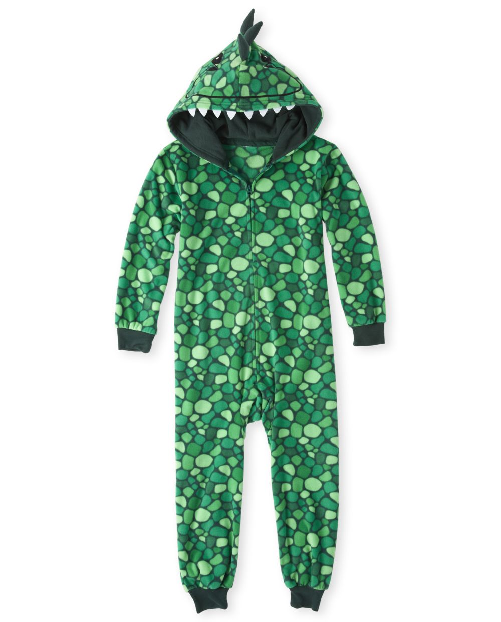 Boys Matching Family Long Sleeve Dino Print Fleece Hooded One Piece Pajamas