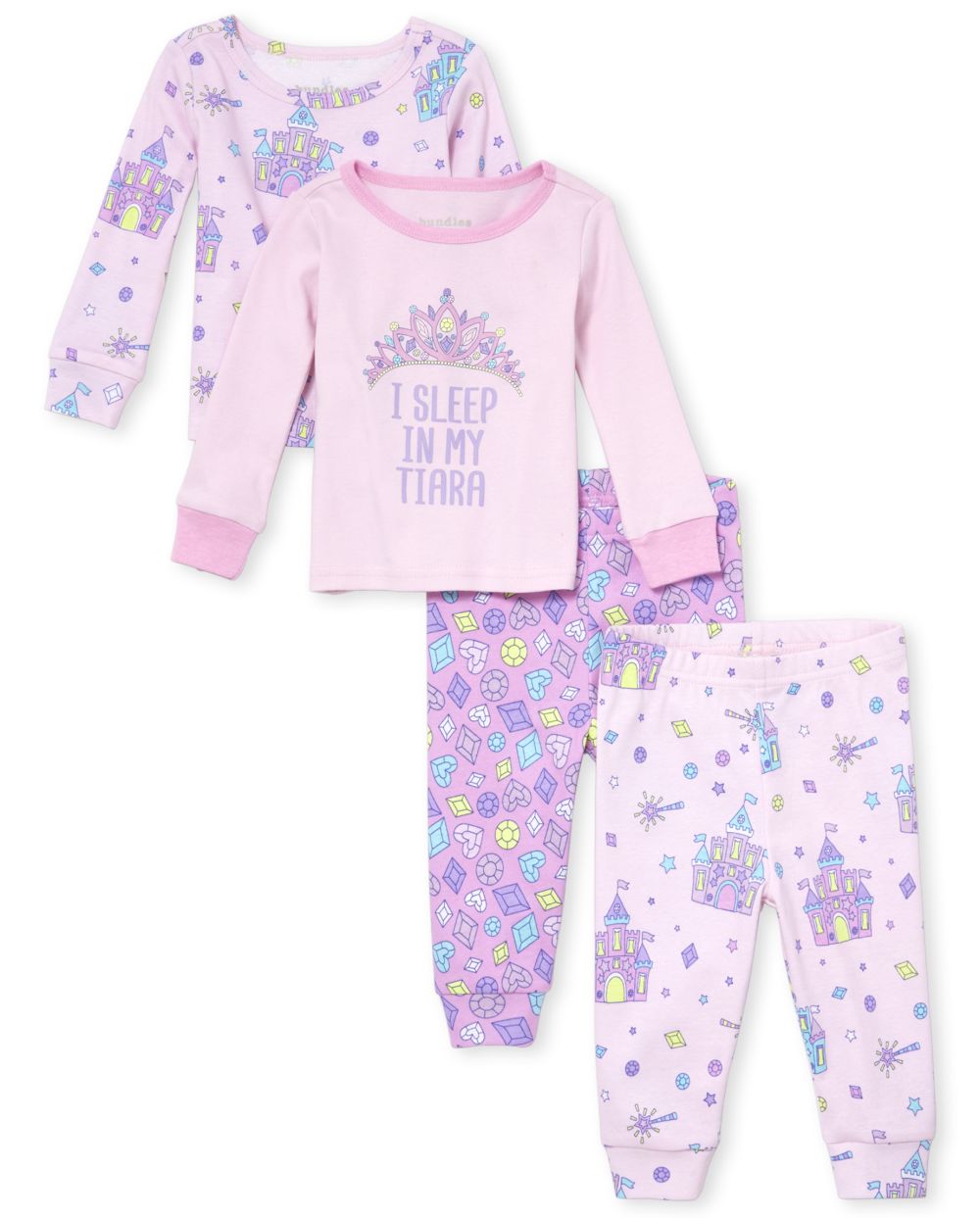 Baby And Toddler Girls Tiara Castle Snug Fit Cotton 4-Piece Pajamas