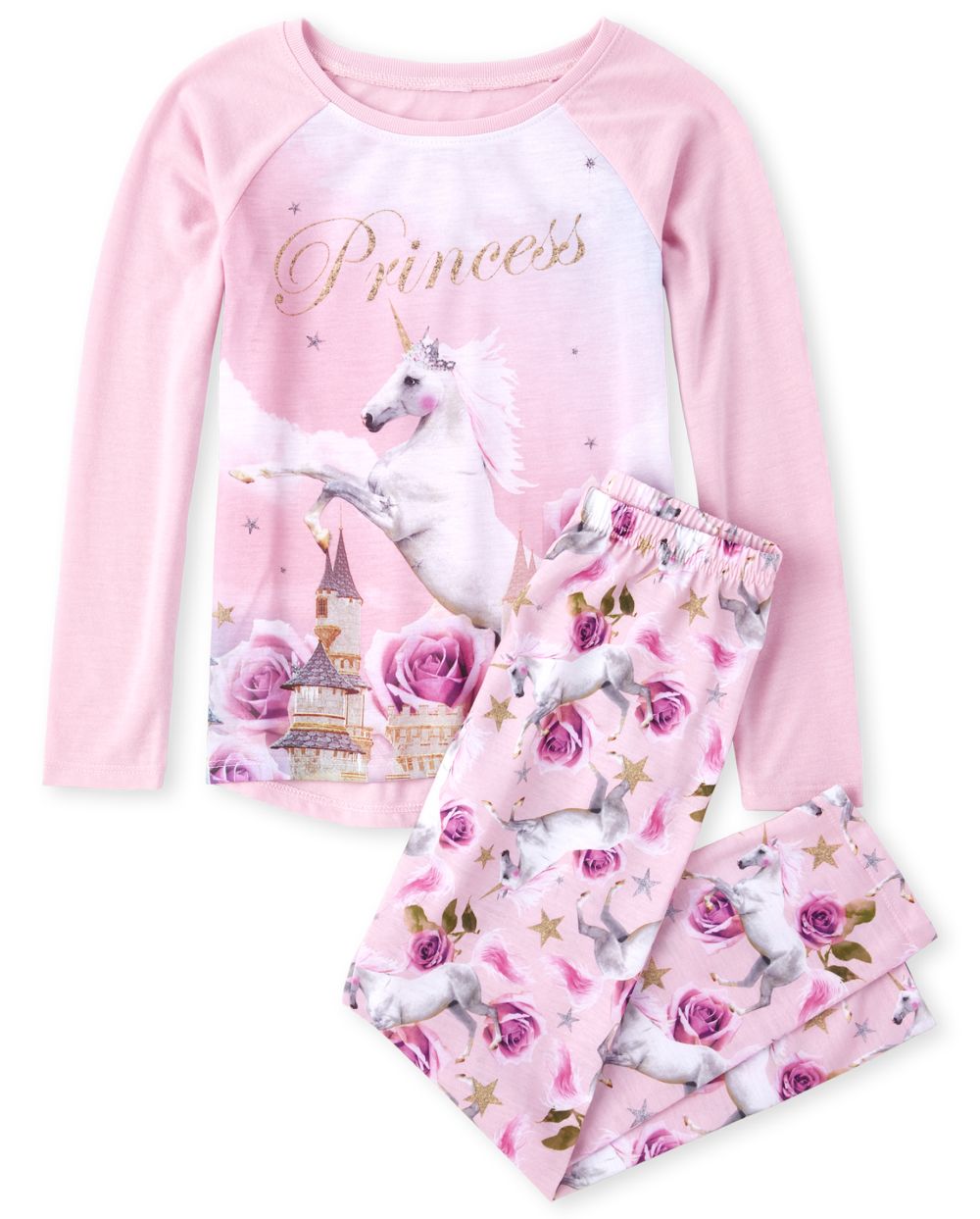 Girls Long Raglan Sleeve 'Princess' Unicorn Pajamas