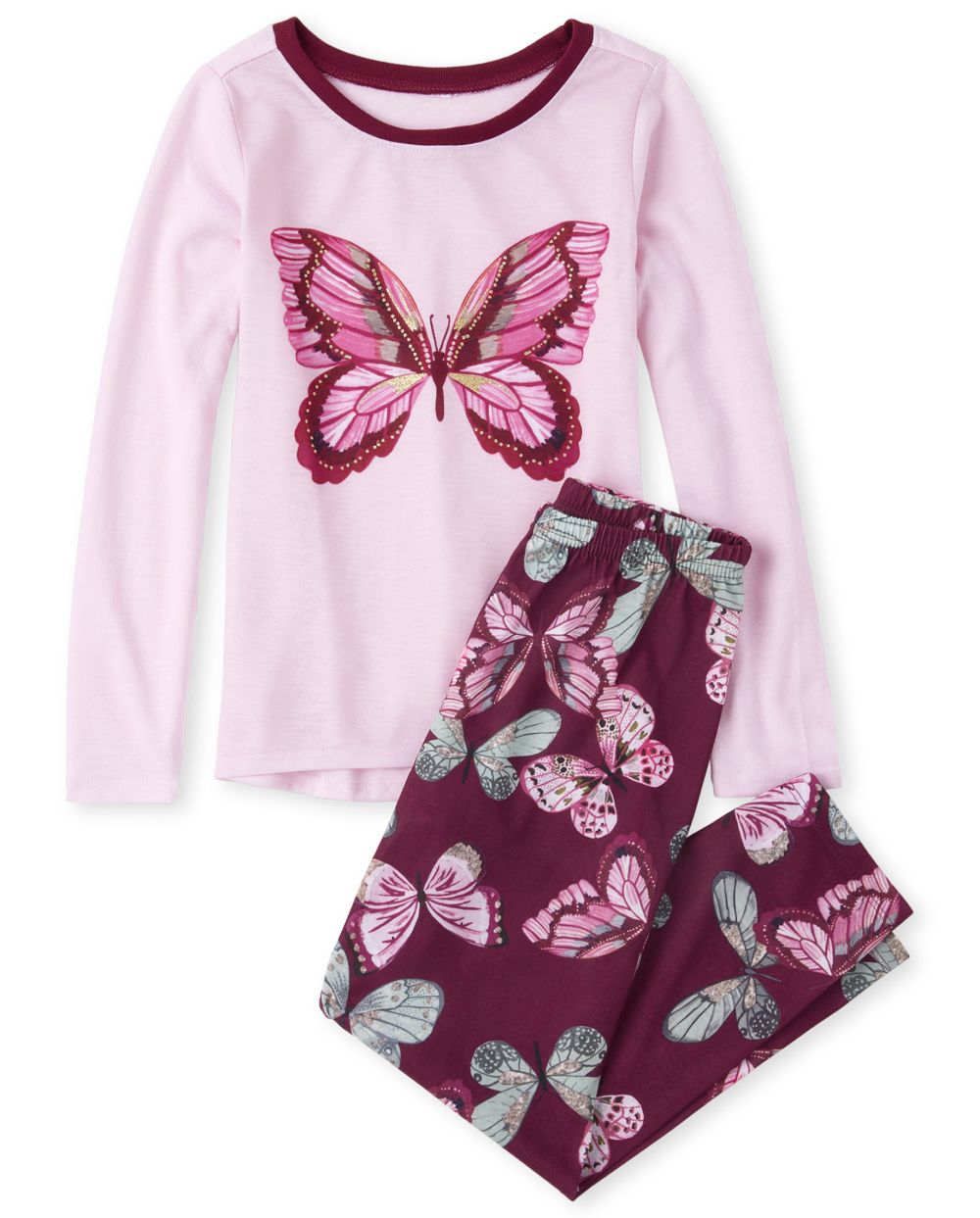 Girls Long Sleeve Glitter Butterfly Pajamas