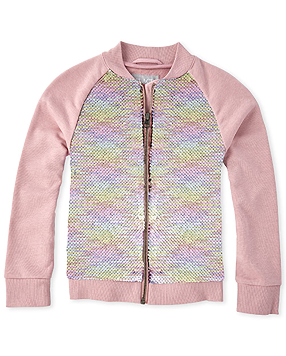Girls Long Sleeve Flip Sequin French Terry Bomber Jacket