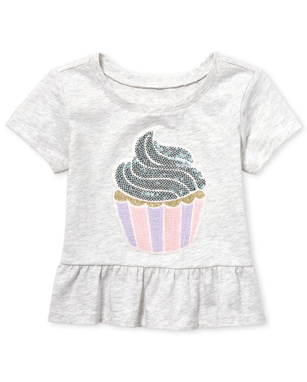 Baby And Toddler Girls Short Sleeve Embellished Graphic Peplum Top