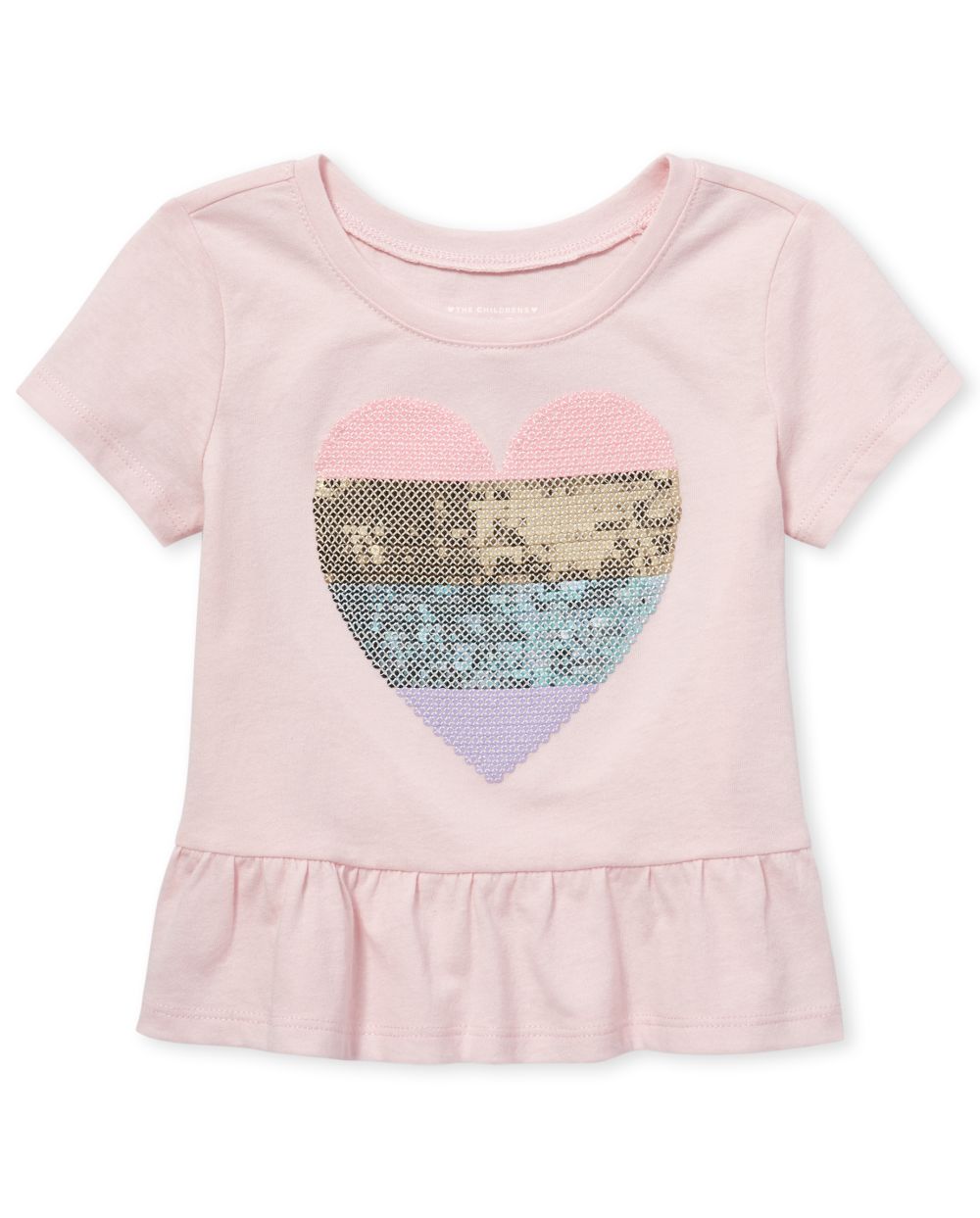 Baby And Toddler Girls Short Sleeve Embellished Graphic Peplum Top