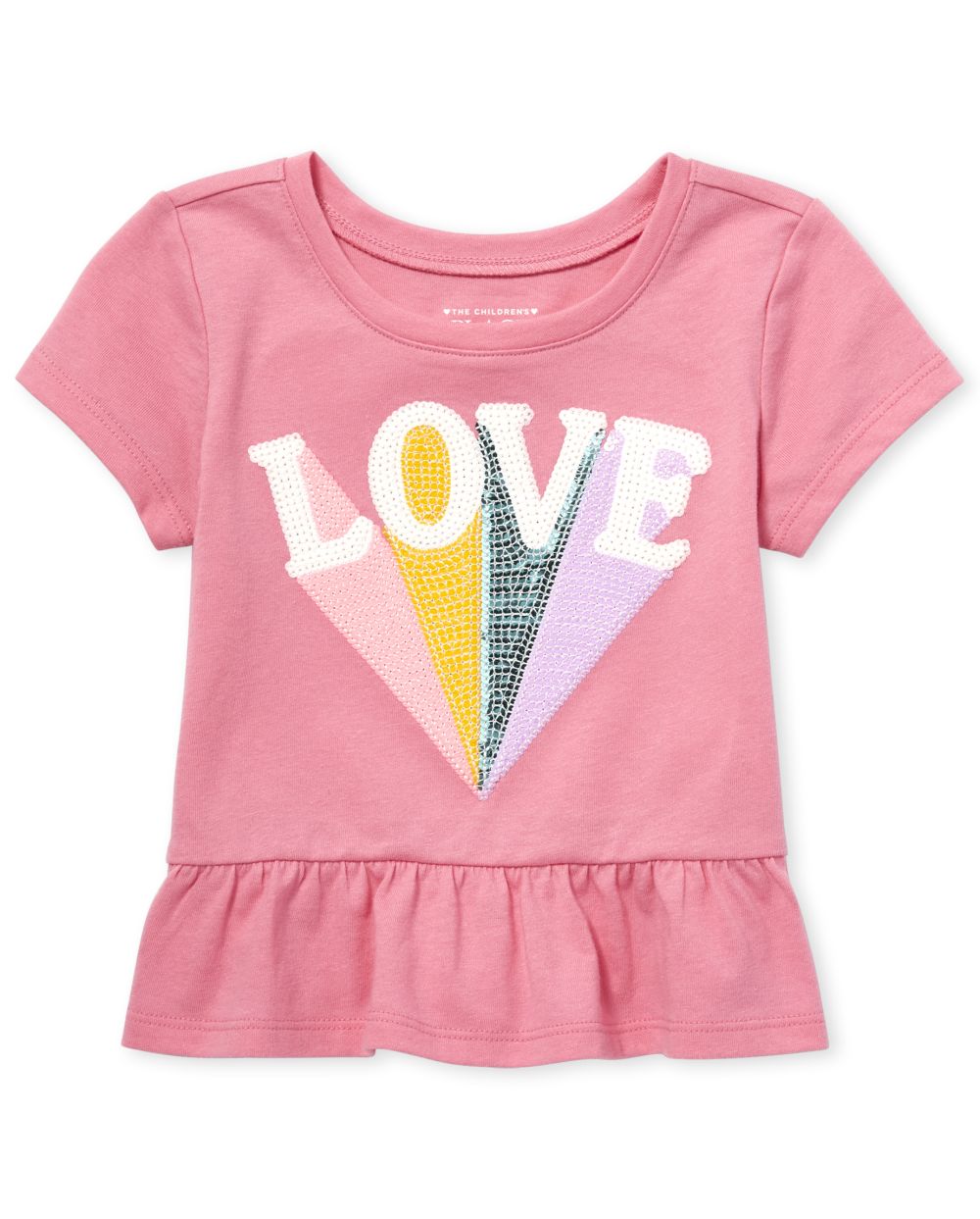 Baby And Toddler Girls Short Sleeve Embellished Graphic Peplum Top