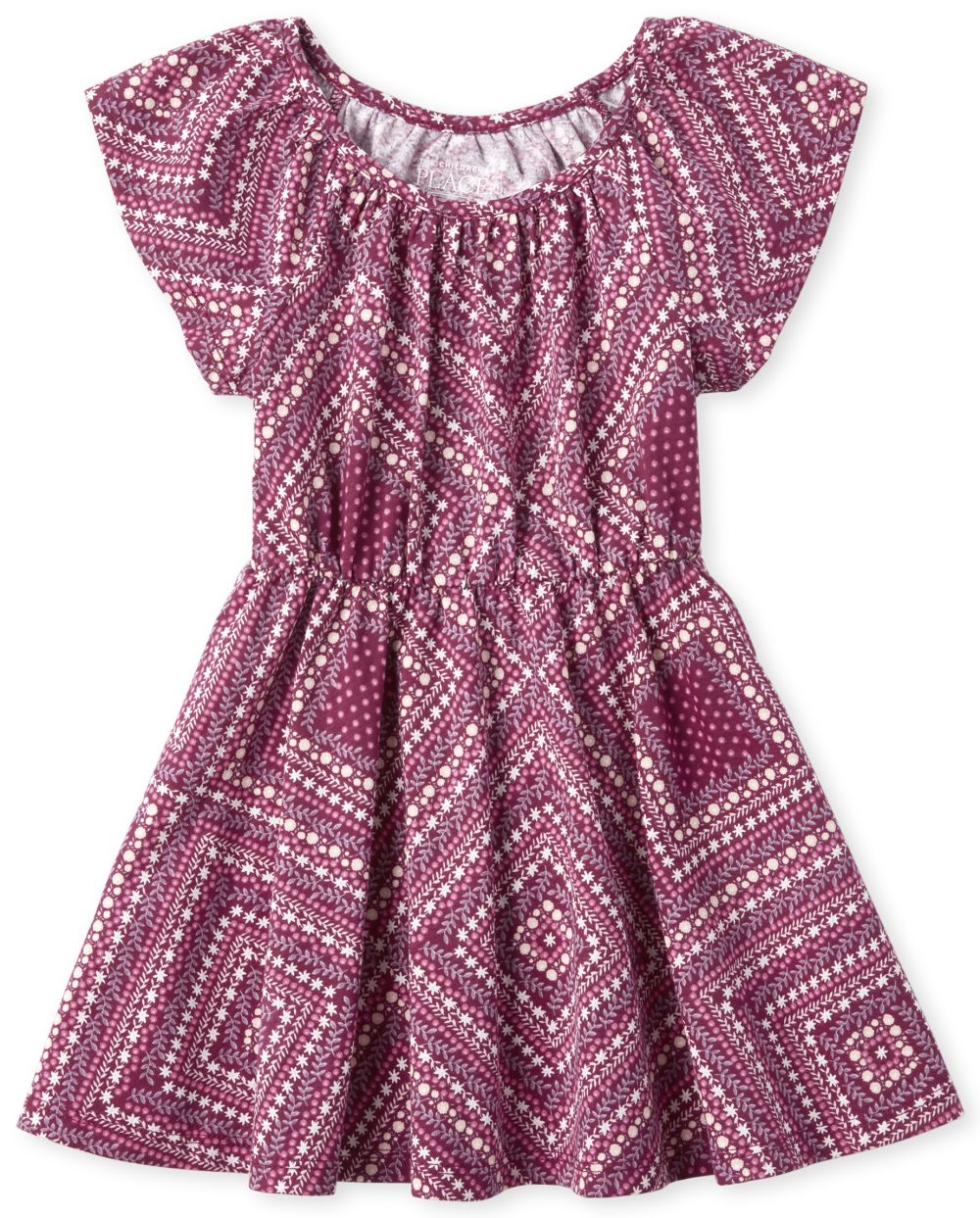 Baby And Toddler Girls Short Flutter Sleeve Diamond Print Knit Skater Dress