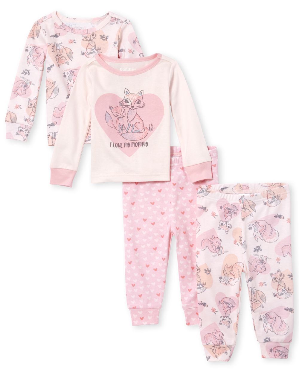 Baby And Toddler Girls Fox Snug Fit Cotton 4Piece Pajamas