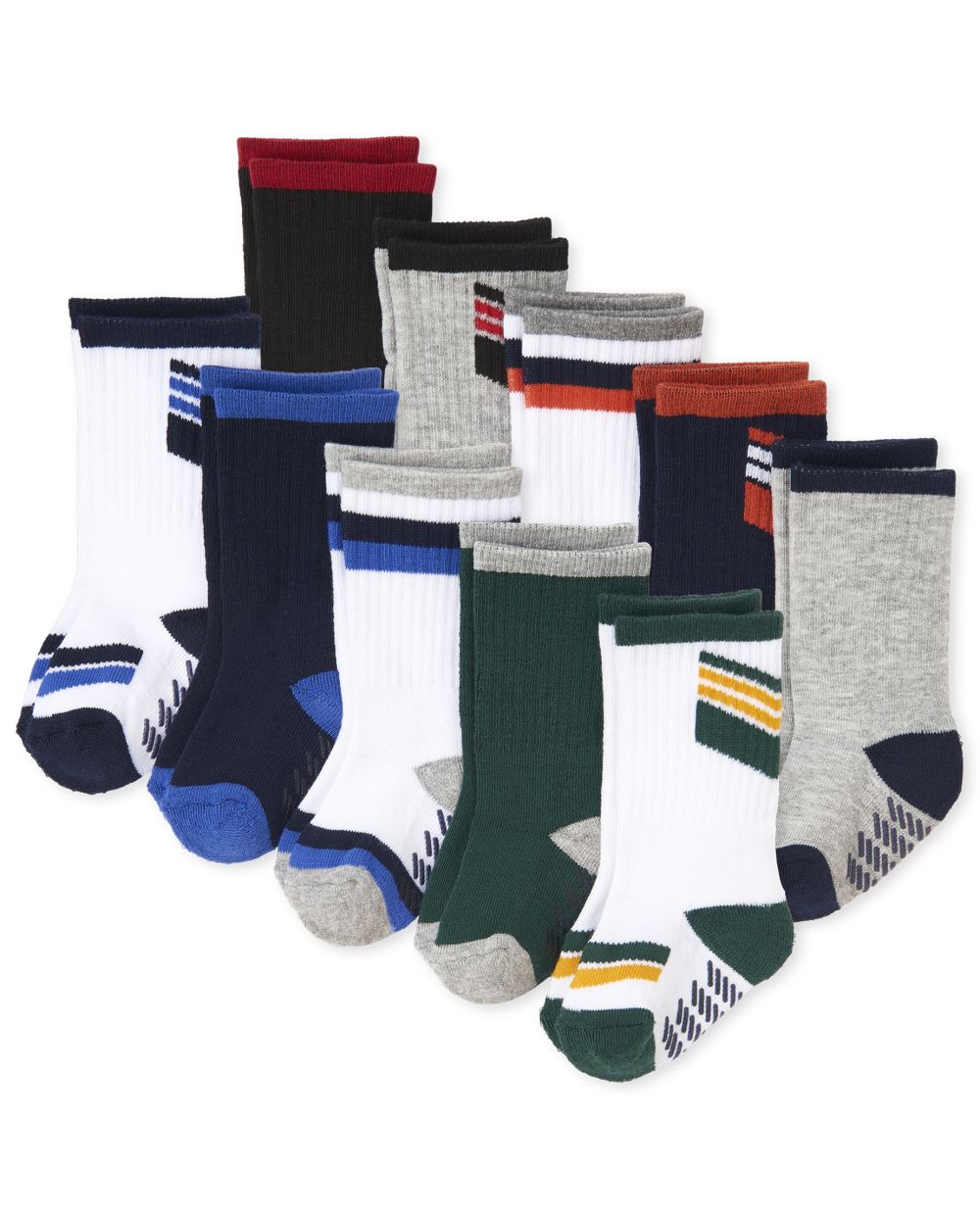 Toddler Boys Striped Athletic Crew Socks 10Pack