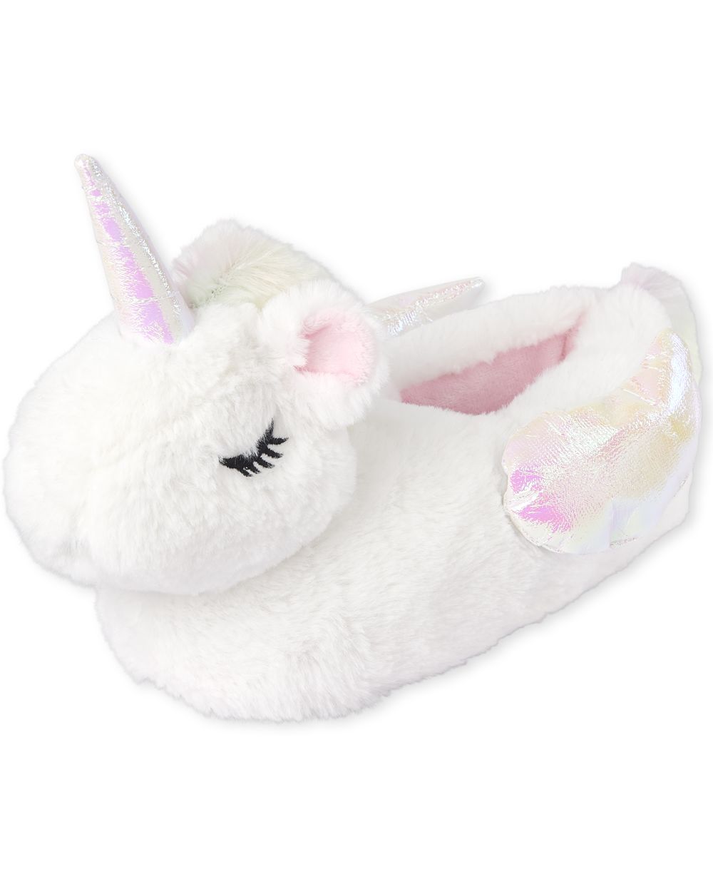 Girls Iridescent Unicorn Faux Fur Slippers