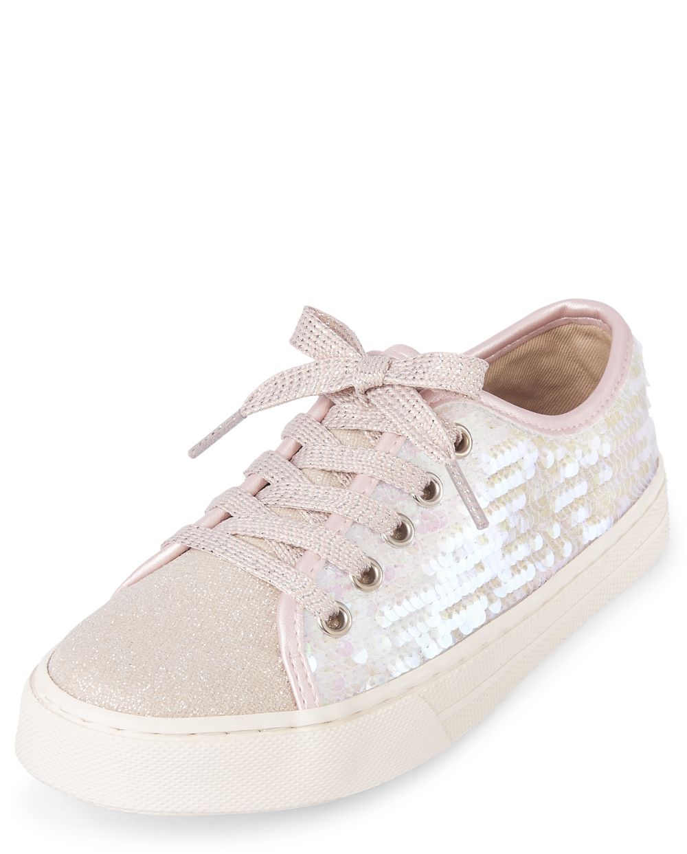 Girls Sequin And Glitter Faux Leather Low Top Sneakers