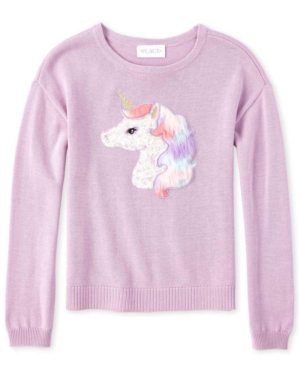 Girls Long Sleeve Sequin And Faux Fur Unicorn Sweater