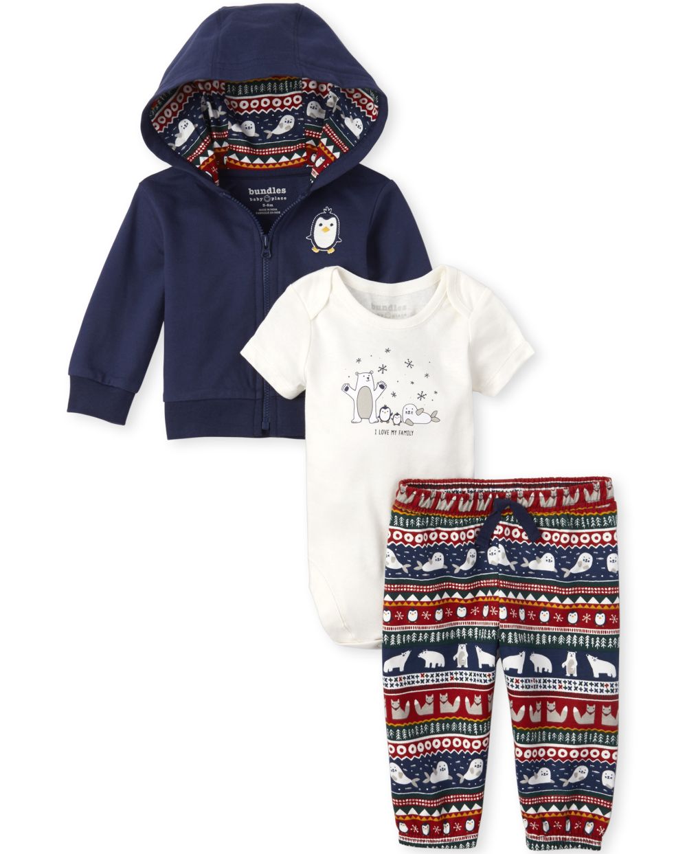 Baby Boys Christmas Long Sleeve Penguin French Terry Zip Up Hoodie