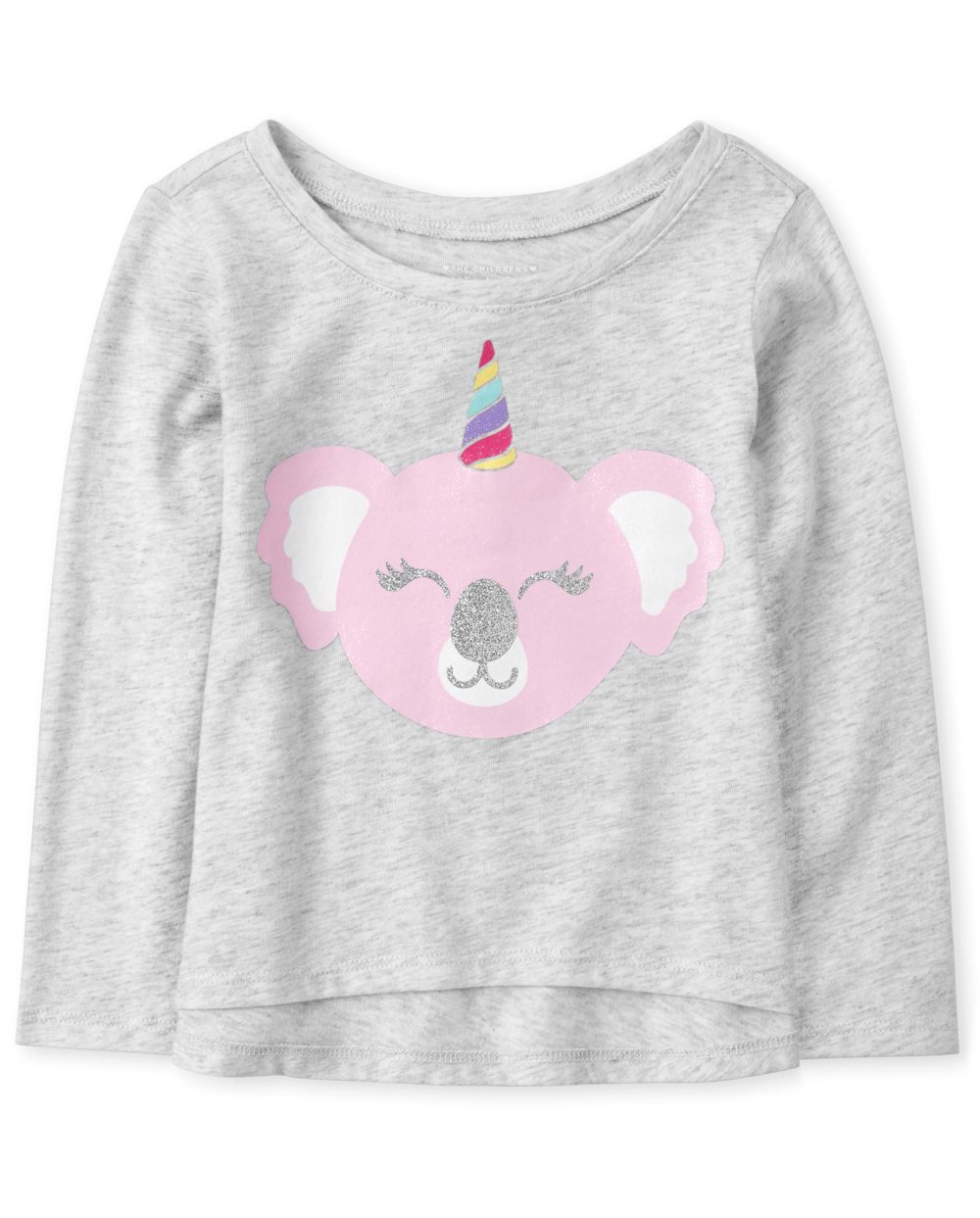 Baby And Toddler Girls Long Sleeve Glitter Graphic High Low Top