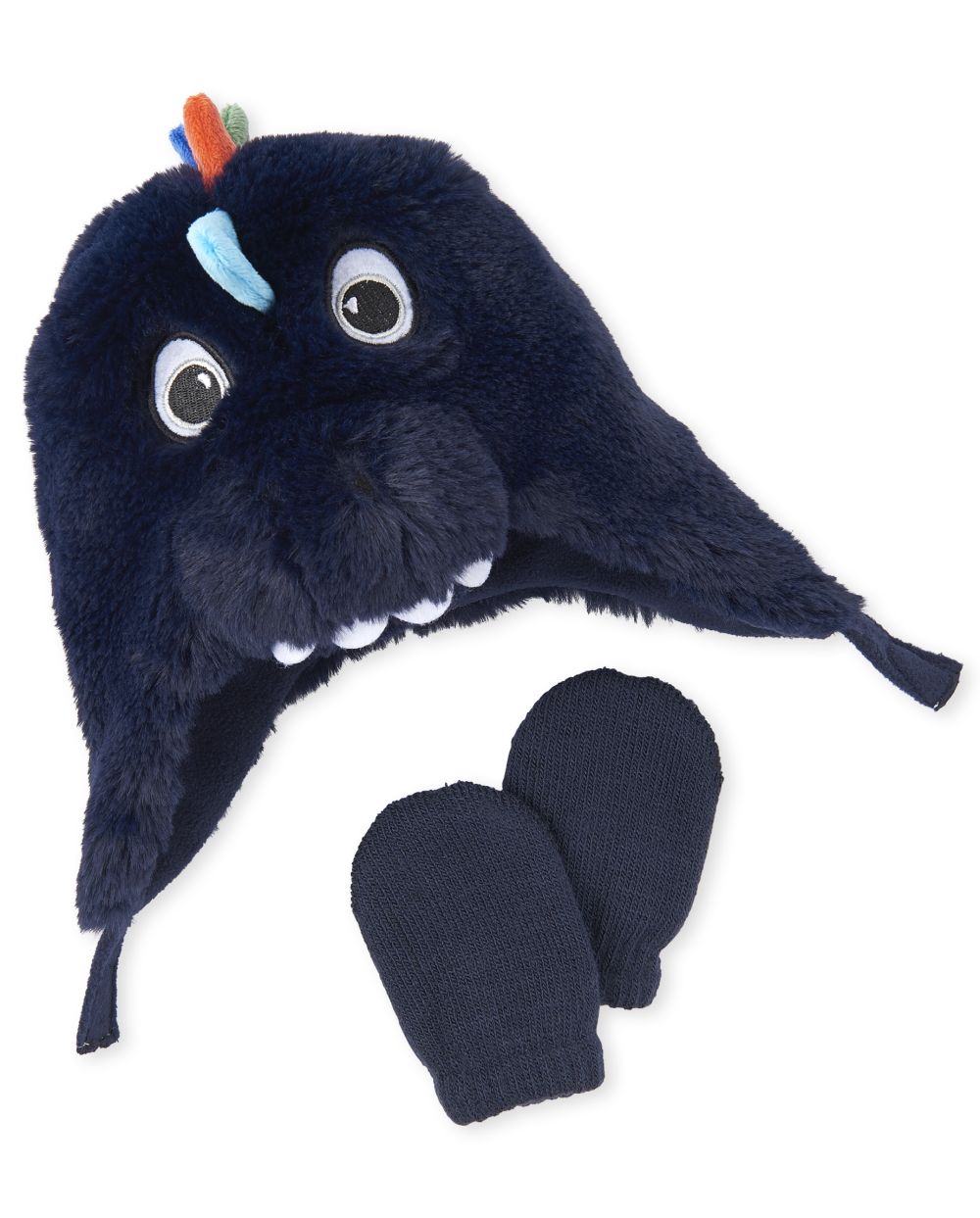 Baby And Toddler Boys Dino Faux Fur Hat And Mittens Set
