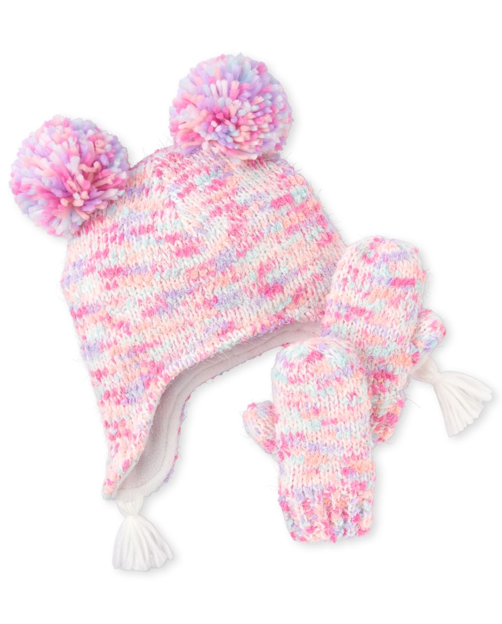 Toddler Girls Pom Pom Beanie And Mittens Set